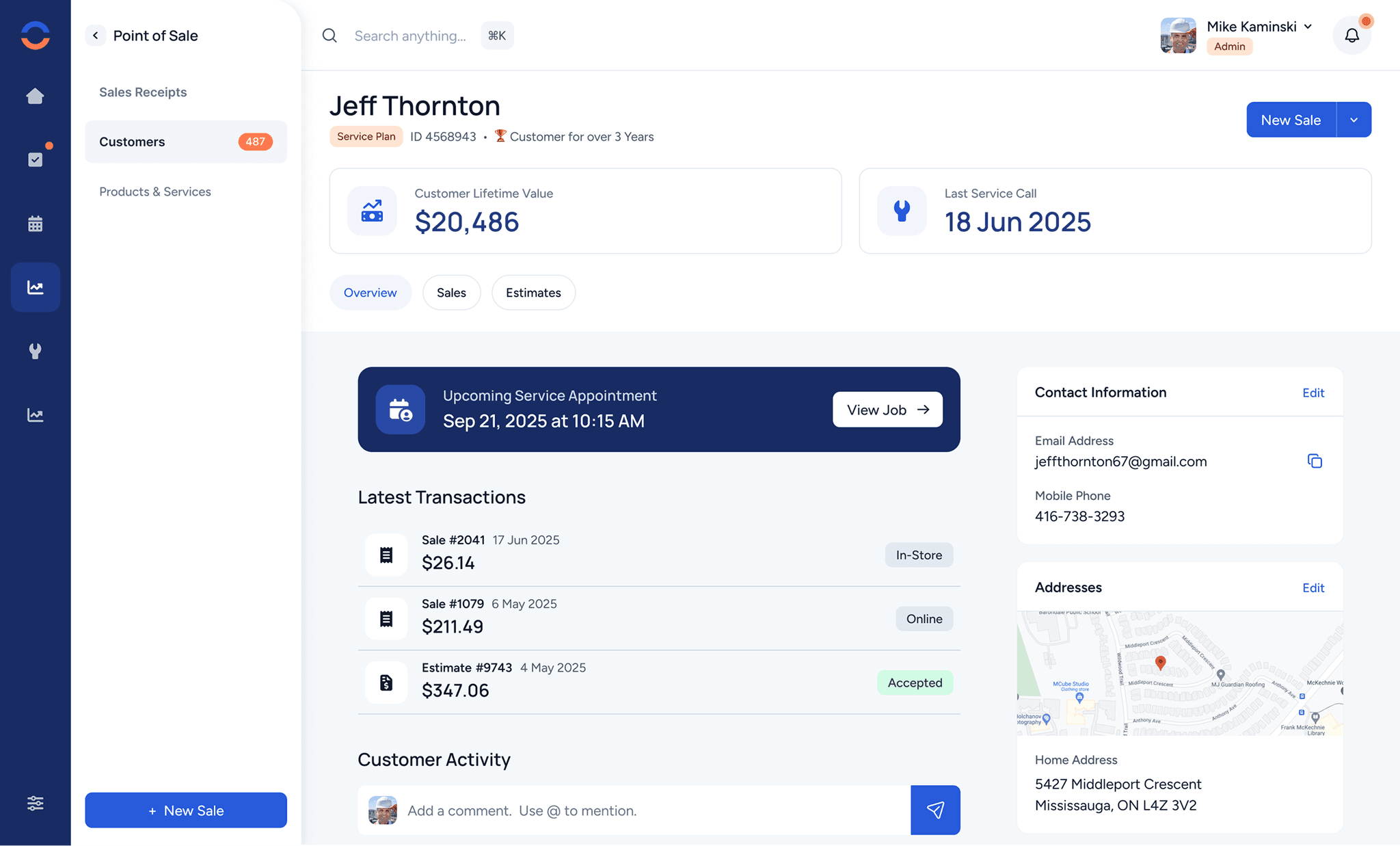 WorkBoss mobile app showing the dashboard, job details, and customer management screens on iOS