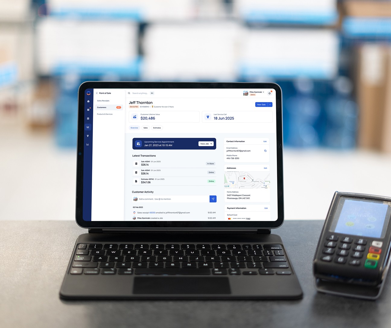 Field technician using WorkBoss mobile app